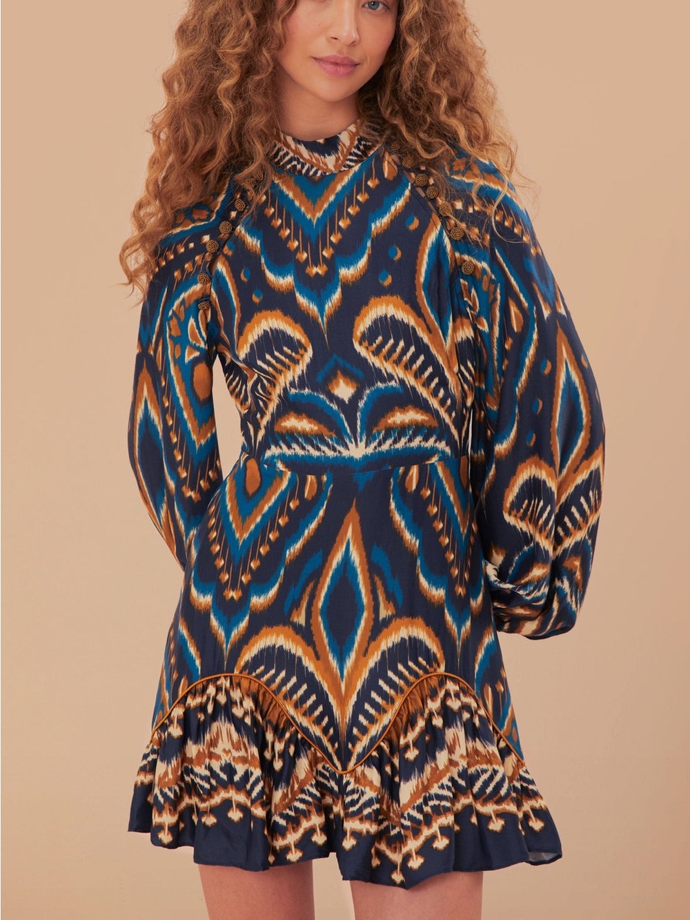 NWT FARM RIO Blue Pineapple Ikat Mini Dress